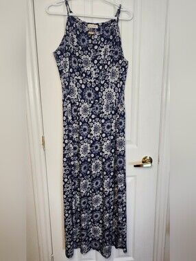 Jon & Anna Navy Blue and White Floral Maxi Dress - Size L